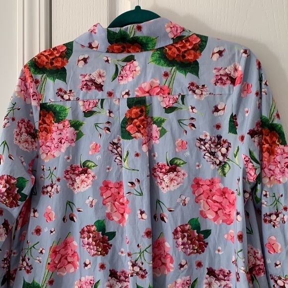 Perlavera size M floral blue pink shirt dress hydrangeas print - Picture 8 of 14